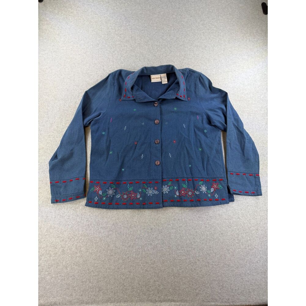 Napa Valley Blue Embroidered Button Front Jacket Shirt Women's Medium